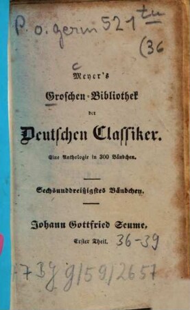 Johann Goffried Seume, 1. Selbstbiographie im Auszuge : mit Portrait