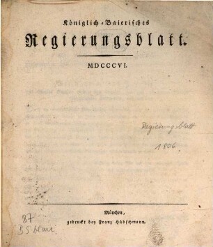 Königlich-Baierisches Regierungsblatt. 1806, 1806