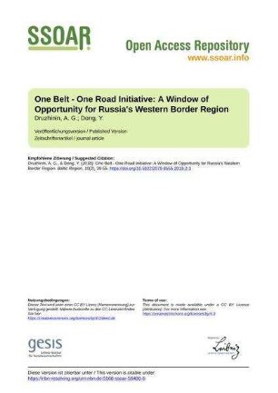 One Belt - One Road Initiative: A Window of Opportunity for Russia's Western Border Region