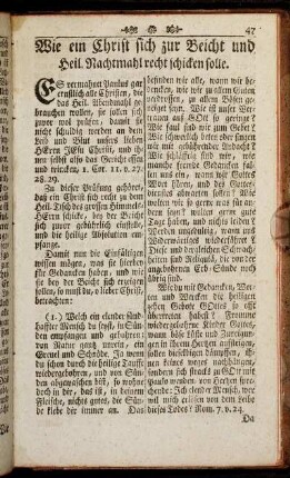 Wie ein Christ sich zur Beicht und Heil. Nachtmahl recht schicken solle.
