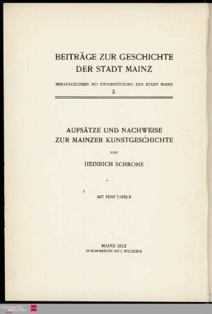 Aufsätze und Nachweise zur Mainzer Kunstgeschichte