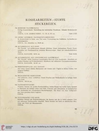Kossearbeiten/Stoffe Stickereien (Nr. 756-792)
