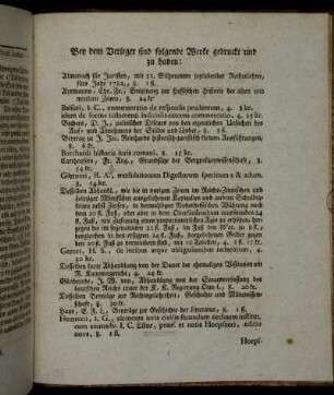 Bey dem Verleger sind folgende Werke gedruckt und zu haben:[...]