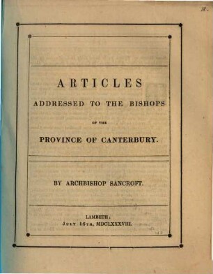 Articles addressed to the bishops of the Province of Canterbury
