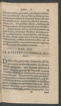 Caput VII. De Differentia, Proprio et Accidente.
