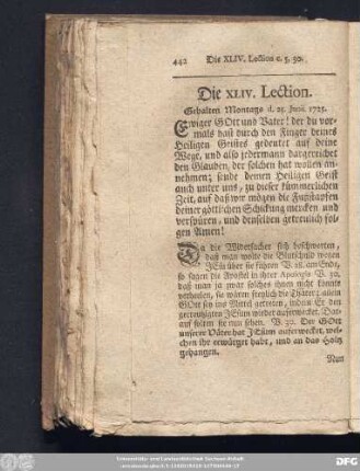 Die XLIV. Lection. Gehalten Montags d. 25. Junii 1725.