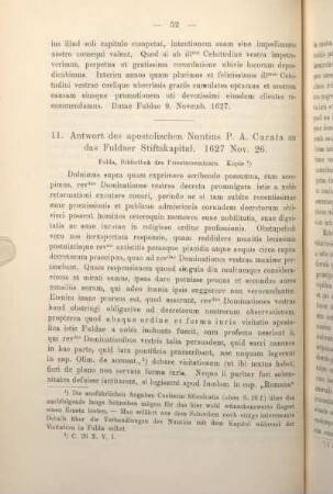 11. Antwort des apostolischen Nuntius P. A. Carafa an das Fuldaer Stiftskapitel. 1627 Nov. 26.