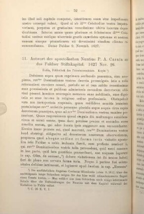 11. Antwort des apostolischen Nuntius P. A. Carafa an das Fuldaer Stiftskapitel. 1627 Nov. 26.