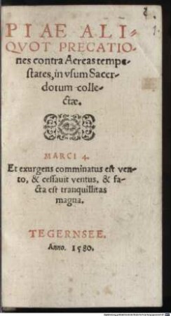 Piae aliquot Precationes contra tempestates
