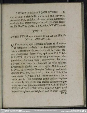 XVIIII. Quiritium Praerogativa Apud Francos Et Germanos
