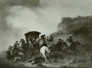 Ein Reisewagen, von Berittenen überfallen