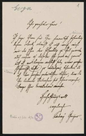 Brief 1: 27. Juli 1874