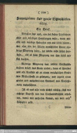 Frauenzimmer sind groser Eigenchaften fähig. Ein Brief [II. Briefe]