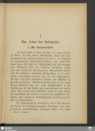 I. Das Aetzen des Tafelglases