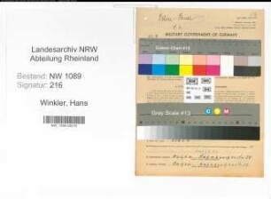 Entnazifizierung Hans Winkler , geb. 07.03.1920 (Wachtmeister)