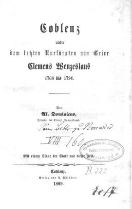 Coblenz unter dem letzten Kurfürsten von Trier Clemens Wenzeslaus : 1768 bis 1794