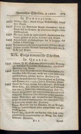 XIX. Einige öconomische Schriften