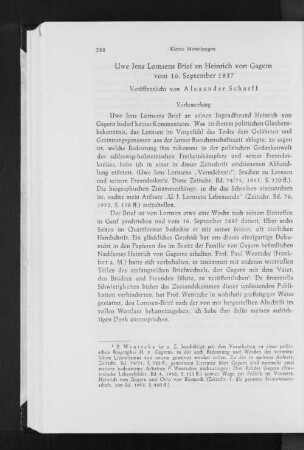 Uwe Jens Lornsens Brief an Heinrich von Gagern vom 16. September 1837