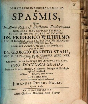 Dispvtatio Inauguralis Medica De Spasmis