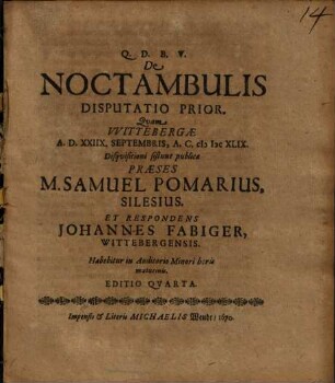 De Noctambulis Disputatio Prior