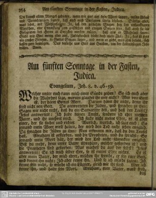 Am fünften Sonntage in der Fasten, Judica. Evangelium, Joh. 8. v. 46-59