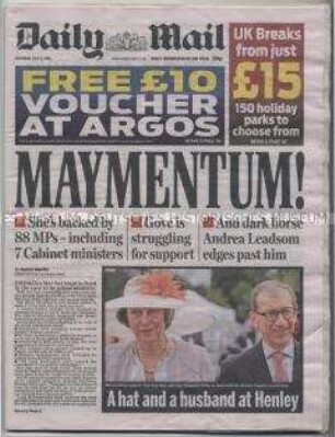 Britische Tageszeitung "Daily Mail" zum Referendum über den Austritt Großbritanniens aus der EU ("Brexit")