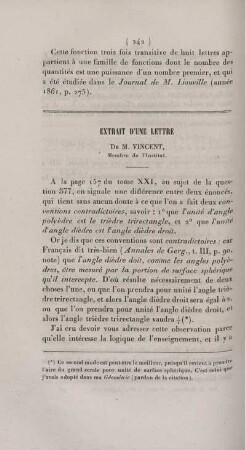 Extrait d'une lettre de M. Vincent.