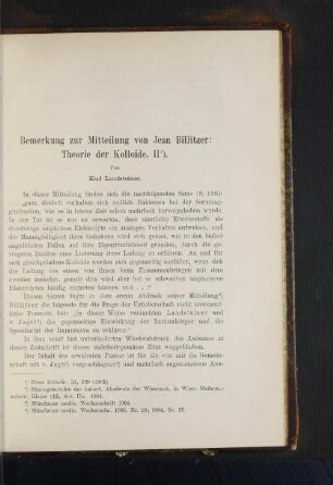 Bemerkung zur Mitteilung von Jean Billitzer: Theorie der Kolloide. II