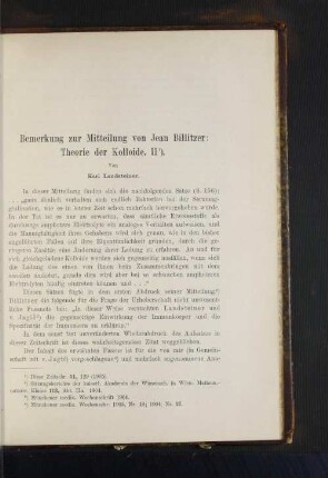 Bemerkung zur Mitteilung von Jean Billitzer: Theorie der Kolloide. II