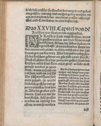 Das XXVIII Capitel von de Kerschen/ irer schaden vnd nutzbarkait.
