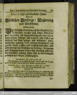 Der VII. Lehr- und Glaubens-Punct. Von der Göttlichen Vorsorge, Regierung und Vorsetzung