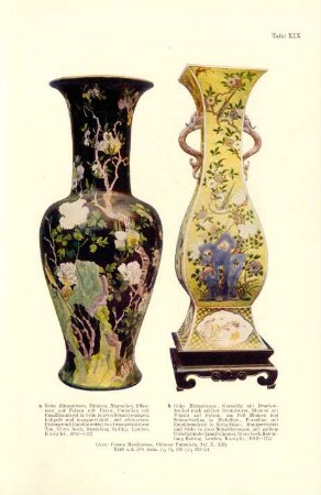 Tafel XIX. [Kanghi, Vase mit Vögeln und Blumen auf schwarzem Untergrund. - Kanghi, Vase mit Vögeln und Blumen auf gelbem Untergrund]