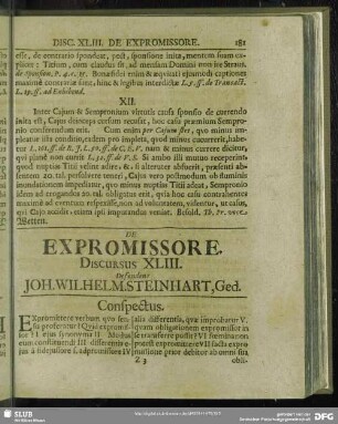 De Expromissore, Discursus XLIII. Defendens Joh. Wilhelm. Steinhart, Ged.