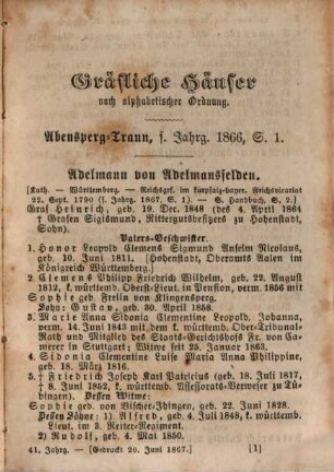 Gothaisches genealogisches Taschenbuch der gräflichen Häuser. 1868