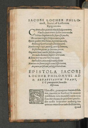 Iacobi Locher Philomusi, Sucui ad Lectorem Epigramma.