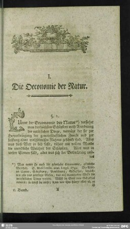 I. Die Oeconomie der Natur