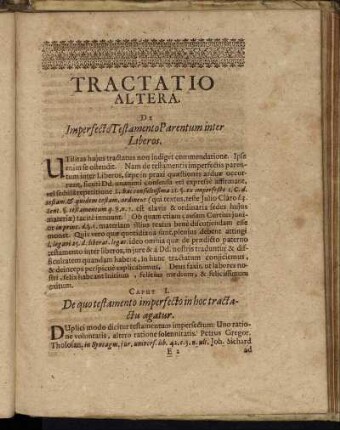 Tractatio Altera. De Imperfecto Testamento Parentum inter Liberos