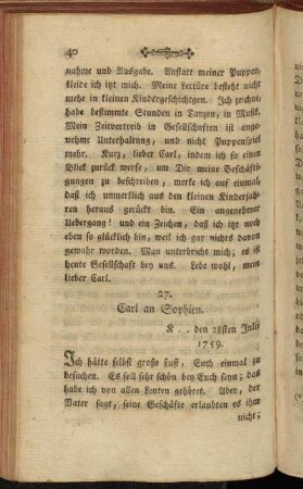 27. Carl an Sophien. K .. den 28sten Julii 1759.