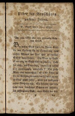VI. Stück den 8 Junii 1782