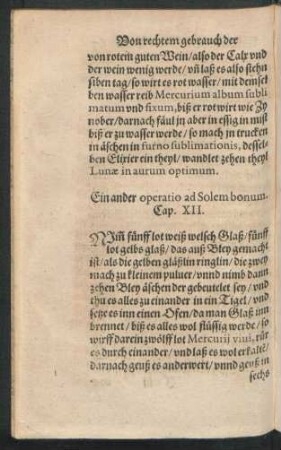 Ein ander operatio ad Solem bonum. Cap. XII.