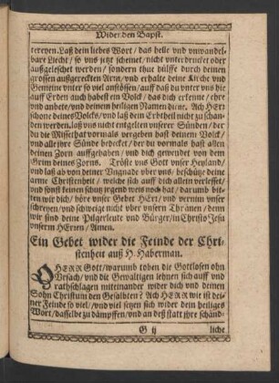 Ein Gebet wider die Feinde der Christenheit auß H. Haberman.