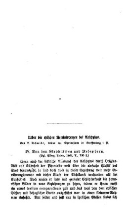 Ueber die epischen Reminiscenzen bei Aeschlylus