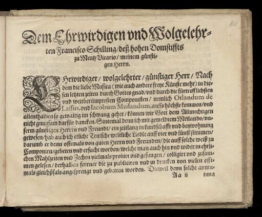 Dedikation an Franz Schilling, Vikar am Domstift zu Main, von Georg Rab