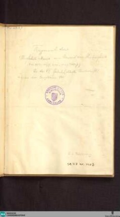 Fragmente der Hinfahrt Mariae - Cod. Karlsruhe 2037 : Bruchstück
