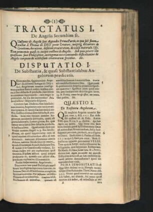 Tractatus I. De Angelis Secundum se.