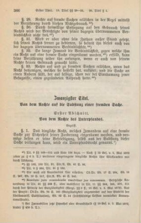 Zwanzigster Titel. Von dem Rechte auf die Substanz einer fremden Sache.