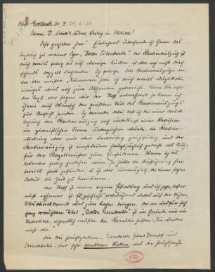 Brief an B. Schott's Söhne : 24.02.1921