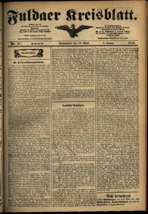 Zweite Ausgabe vom Samstag, den 10. April 1909.