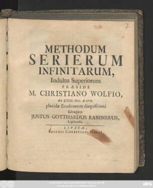 Methodum Serierum Infinitarum, Indultu Superiorum