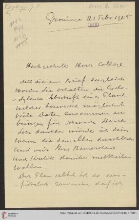 Briefe von David Gill an Max Wolf: Brief von Jacobus C. Kapteyn an Max Wolf